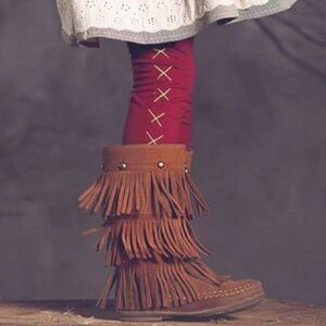 Jak & Peppar girls leggings 12 14 lace up maroon embroidered yellow pants boho